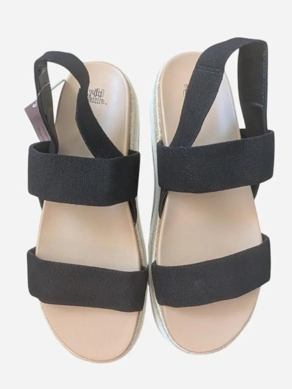 Women's Black and Cream Platform Strap Sandals